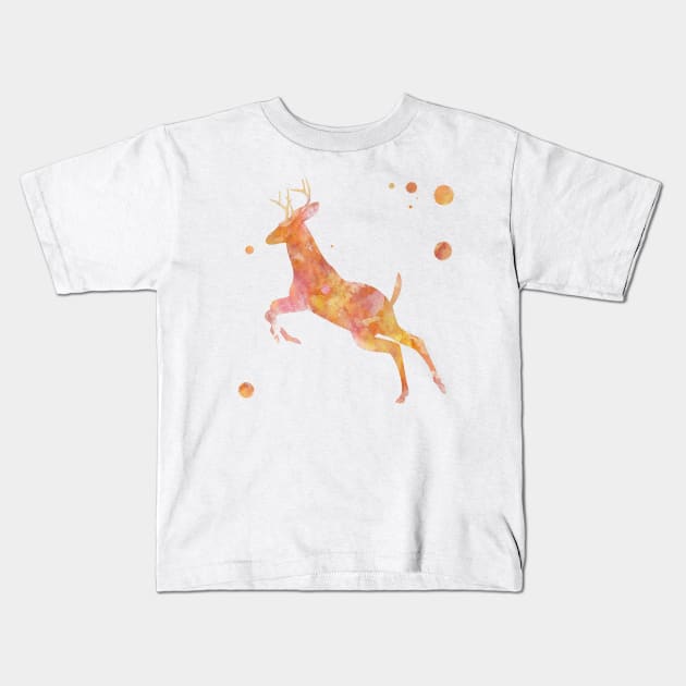 Running Deer Watercolor Painting Kids T-Shirt by Miao Miao Design